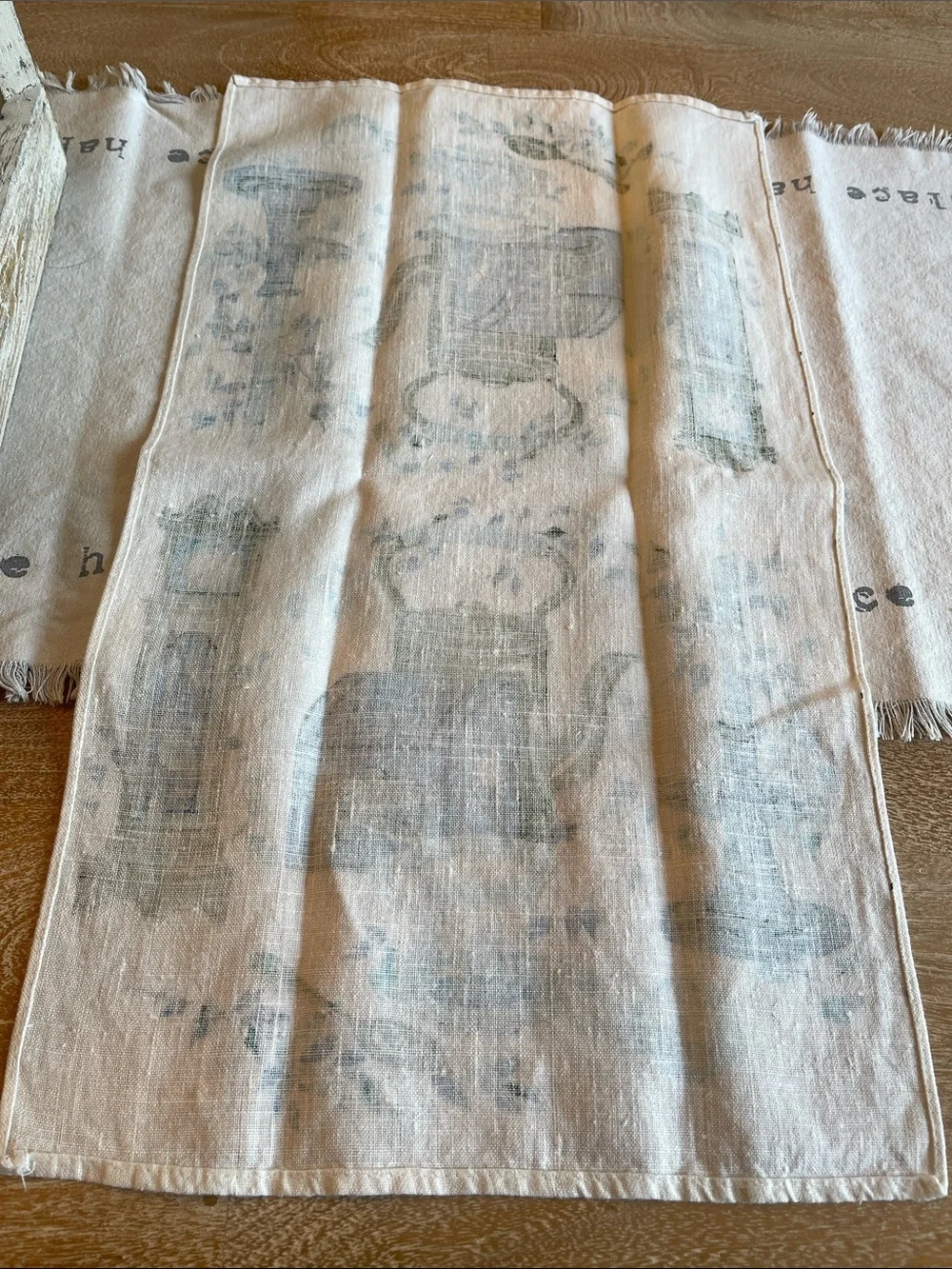 Vintage Tea Time Kitchen Tea Towel - Blue & Green